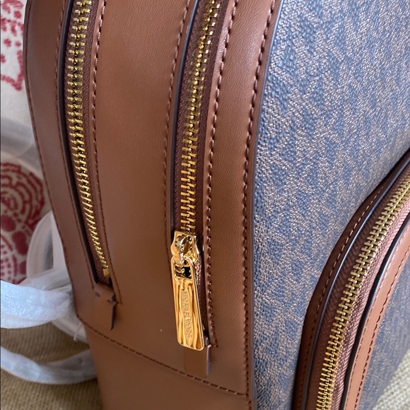 Michael Kors Brown Monogram Backpack with Leather Trim - Picture 3 of 7